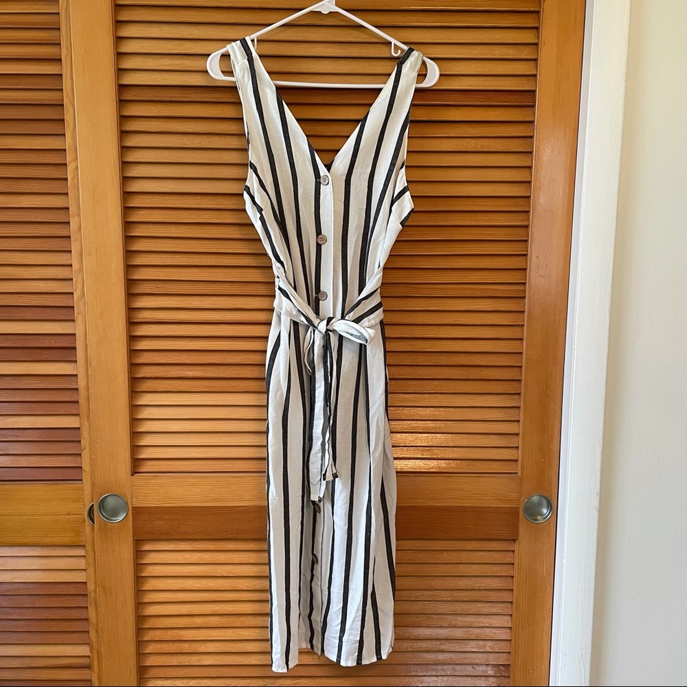 Striped white dress with black vertical stripes